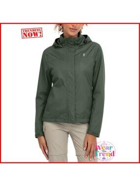 Women's Waterproof Windproof Hooded Rain Jacket Hiking Outdoor